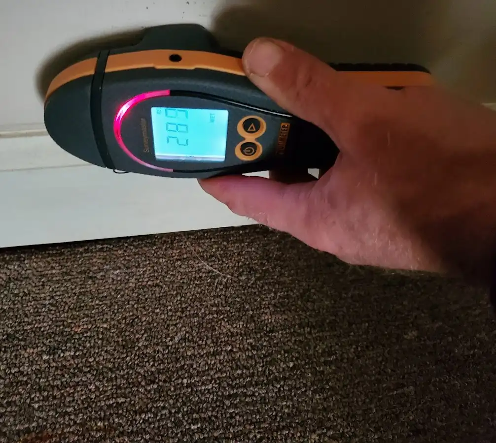 Moisture detection at baseboard during Sewage Cleanup & Sanitation in Bettendorf